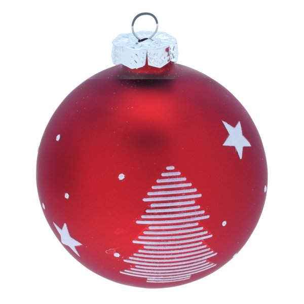 Χριστουγεννιάτικη Γυάλινη Μπάλα Κόκκινη με Δεντράκι (8cm)